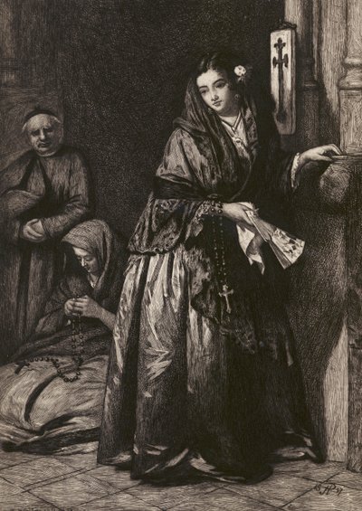 Svatá voda, lept G. W. Rhead, podle J. Phillipse (litografie) od English School