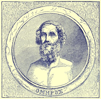 Homer, ilustrace z Ilustrované historie světa, publikované kolem roku 1880 (digitálně vylepšený obrázek) od English School