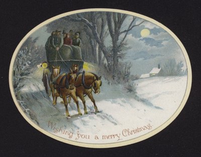 Jízda sněhem taženým koňmi (chromolitho) od English School