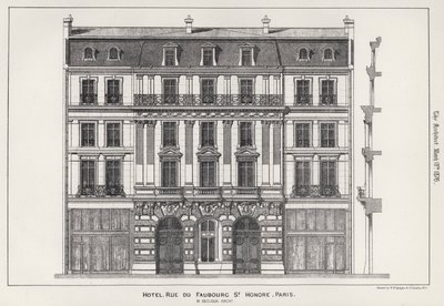 Hotel, Rue Du Faubourg St Honore, Paříž (rytina) od English School