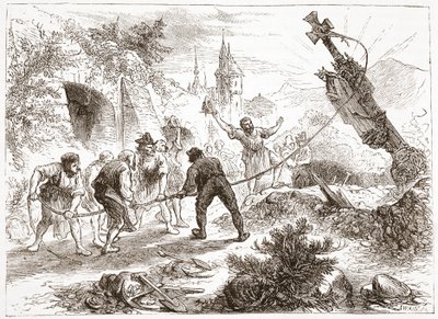 Hottinger ničí obraz, ilustrace z Historie protestantismu od Jamese Aitkena Wylie (1808-1890), hospoda. 1878 od English School