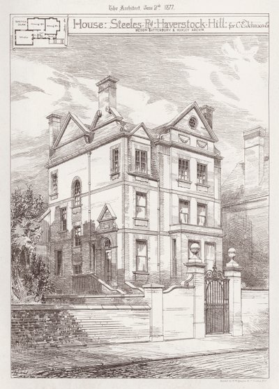House, Steeles Road, Haverstock Hill, pro C E Johnson (rytina) od English School