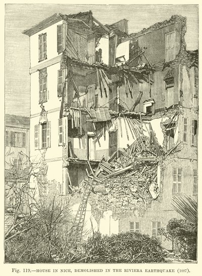 Dům v Nice, zničen při zemětřesení na Riviéře, 1887 od English School