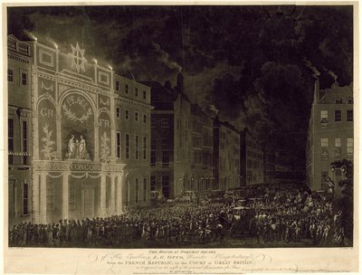 Dům francouzského velvyslance na Portman Square, osvětlený na oslavu míru, 29. dubna 1802 od English School