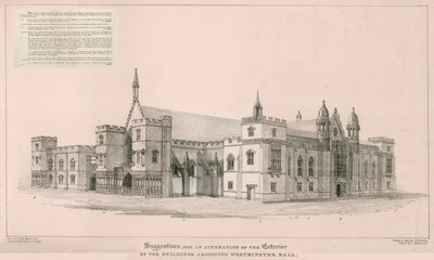 Sněmovny Parlamentu: Návrhy na úpravu exteriéru budov přiléhajících k Westminster Hall od English School