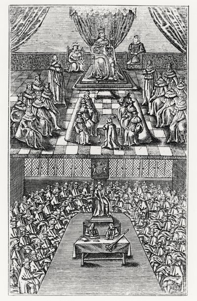 Sněmovny parlamentu v roce 1640 od English School