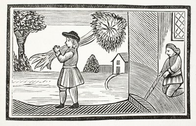 Jak přišla Tom Hickathrifts na velkou sílu, ilustrace z Chap-books of the Eighteenth Century od Johna Ashtona, hospoda. 1882 od English School