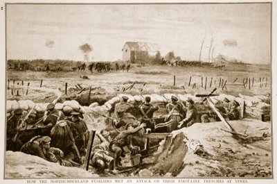 Jak Northumberland Fusiliers čelili útoku na své zákopy v první linii u Ypres, 1914-19 od English School