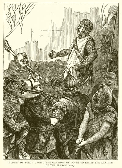 Hubert de Burgh naléhá na posádku v Doveru, aby vzdorovala vylodění Francouzů, 1217 od English School