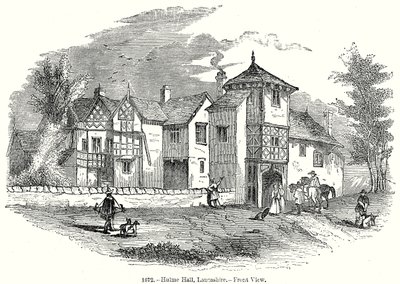 Hulme Hall, Lancashire – Vorderansicht (Gravur) von English School