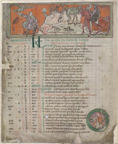 Lov se sokolem, z „Anglosaského kalendáře“ (vellum) od English School