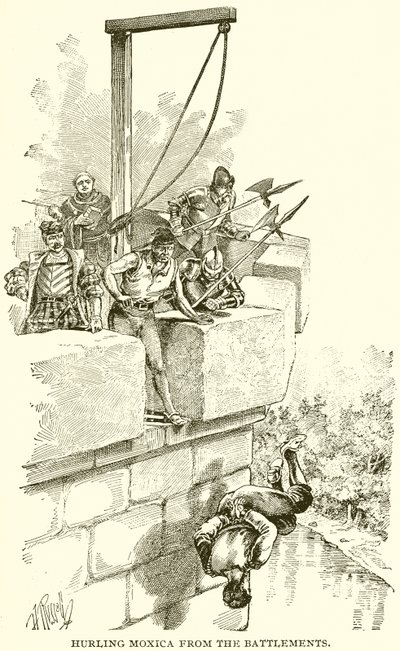 Vrhání Moxica z cimbuří od English School