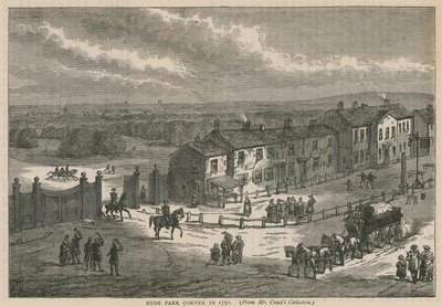 Hyde Park Corner v roce 1750 od English School