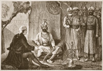 Hyder Ali a misionář, ilustrace z Cassells Illustrated History of India od Jamese Granta, hospoda. 1879 od English School