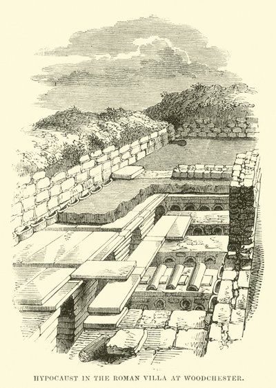 Hypocaust v římské vile ve Woodchesteru od English School