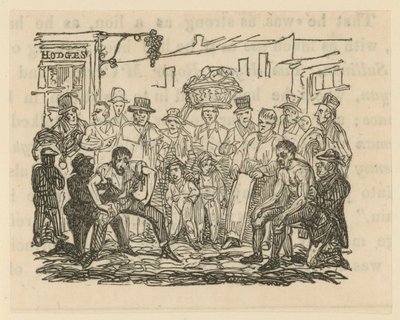 Ilustrace zobrazující dav lidí sledujících boxerský zápas od English School