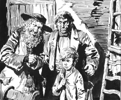 Ilustrace pro Oliver Twist od Charlese Dickense (pero a inkoust) od English School