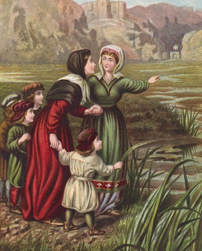 Ilustrace ke knize Johna Bunyana Pokrok poutníka (barevná litografie) od English School
