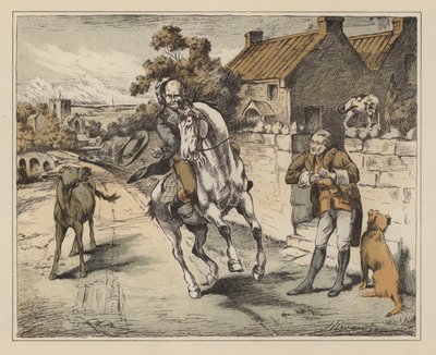 Ilustrace k knize The Diverting History of John Gilpin od Williama Cowpera (barevná litografie) od English School