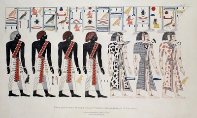 Ilustrace z hrobek králů v Thébách, objevený G. Belzoni, tisk vydán 1820 od English School