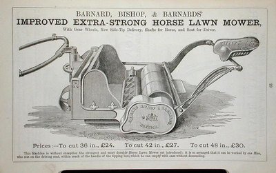 Vylepšená extra silná sekačka na trávu, ilustrace ze zahradnického katalogu, vydaného nakladatelstvím Barnard Bishop & Barnard od English School