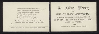 V láskyplné vzpomínce na Florence Nightingale od English School