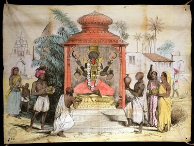 Indie, Postava a uctívání Kali, kolem roku 1850 (inkoust a pere na látku) od English School