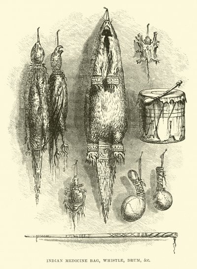 Indian Medicine Bag, Whistle, Drum, atd od English School