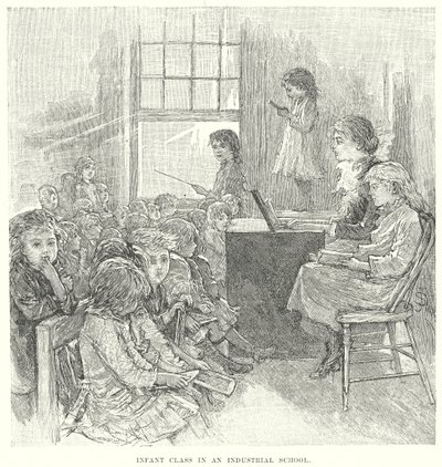 Dětská třída v průmyslové škole (rytina) od English School