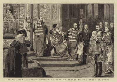 Instalace prince Leopolda jako vévody z Albany ve Sněmovně lordů (rytina) od English School