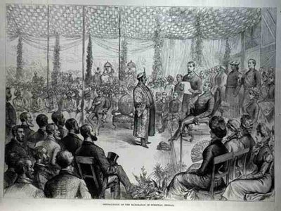 Instalace mahárádže z Burdwanu, Bengálsko, z The Illustrated London News, 21. ledna 1882 od English School