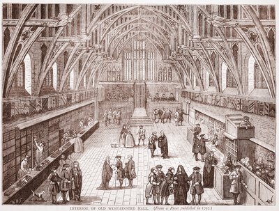Interiér Old Westminster Hall, z tisku vydaného v roce 1797 od English School
