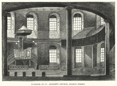 Interiér kostela svatého Ondřeje, George Street (rytina) od English School