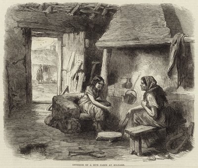 Interiér hliněné kabiny v Kildare od English School