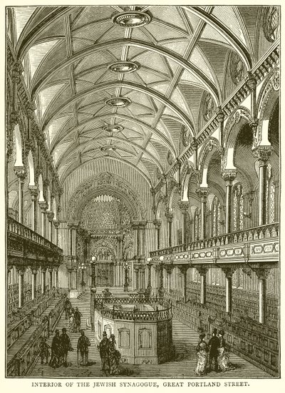 Interiér židovské synagogy, Great Portland Street od English School