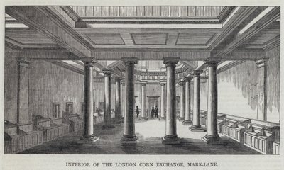 Interiér London Corn Exchange, Mark-Lane (rytina) od English School