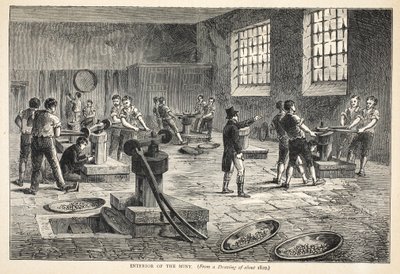 Interiér mincovny, z kresby kolem roku 1820 od English School