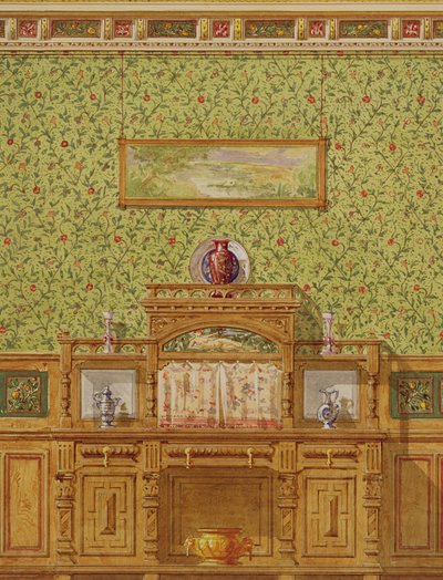 Interiér s příborníkem, cca 1870s (wc na papíře) od English School
