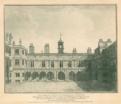 Vnitřní pohled Somerset House, The Strand, London; podle tisku nakresleného W Mossem v roce 1777 od English School