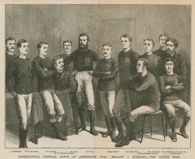 Mezinárodní fotbalový zápas na Kennington Oval; Anglie versus Skotsko, skotský tým od English School