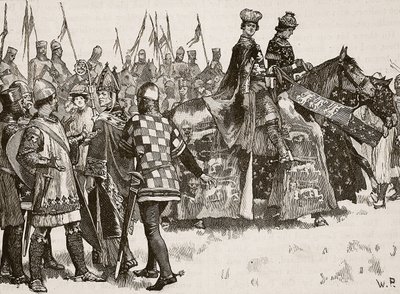Rozhovor Becketa s králem Jindřichem, ilustrace z Cassells Illustrated History of England (sépiová fotografie) od English School