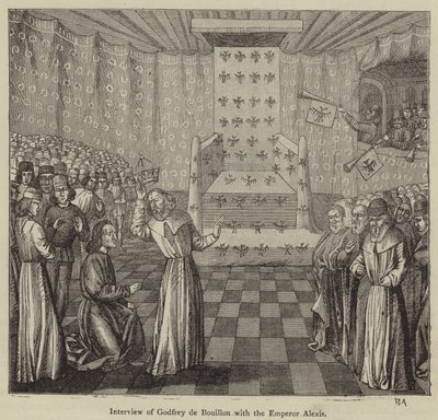 Rozhovor Godfreye de Bouillona s císařem Alexisem (rytina) od English School