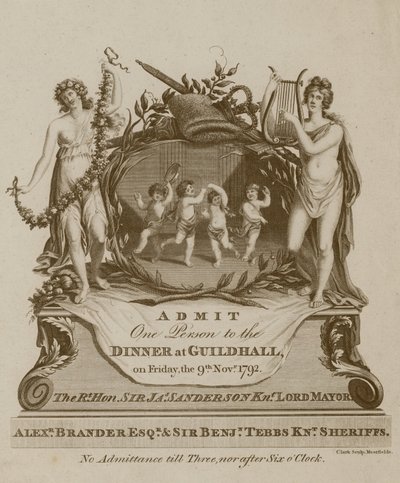Pozvánka na banket v Guildhall v Londýně dne 9. listopadu 1792 od English School