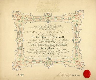 Pozvánka na banket v londýnské Guildhall dne 9. listopadu 1847 od English School