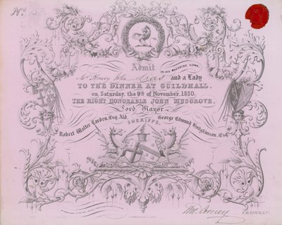 Pozvánka na banket v Guildhall v Londýně dne 9. listopadu 1850 od English School