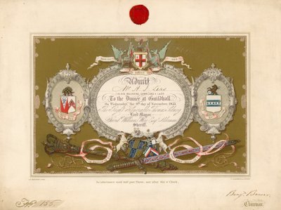 Pozvánka na banket v Guildhall v Londýně dne 9. listopadu 1853 od English School