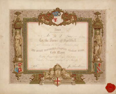 Pozvánka na banket v Guildhall v Londýně dne 9. listopadu 1854 od English School