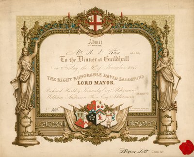 Pozvánka na banket v Guildhall v Londýně dne 9. listopadu 1855 od English School
