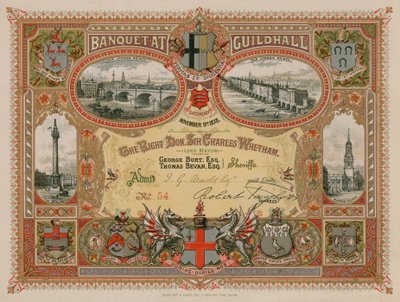 Pozvánka na banket v Guildhall v Londýně dne 9. listopadu 1878 od English School