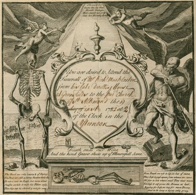 Pozvánka k účasti na pohřbu pana Richarda Macklestona v roce 1732 od English School